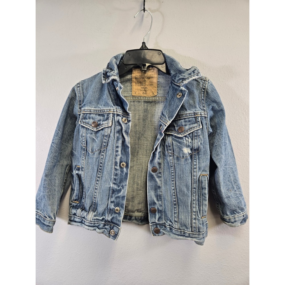 Old Navy Denim Trucker Jacket Medium Wash Distressed Jean Coat XS